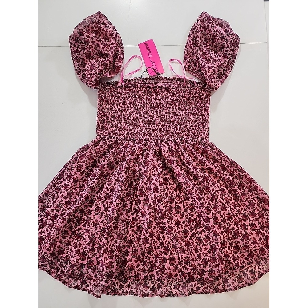 Betsey Johnson Pink and Black Floral Smocked Mini Dress - Picture 9 of 11